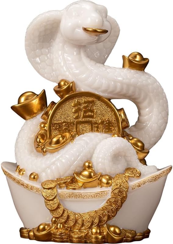 白蛇の置物 金のインゴット元寶元宝 招財進寶の古銭 2025巳年 金運